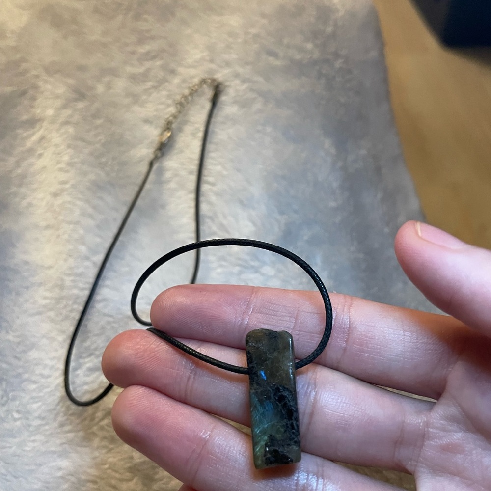 Handmade Labradorite Pendant Necklace on Black Cord